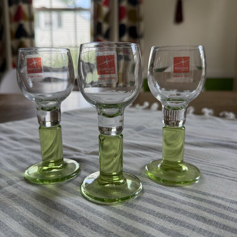 3 Bormioli Rocco Limocino Lime Green Stem Liqueur Port Glass Cordial Italy